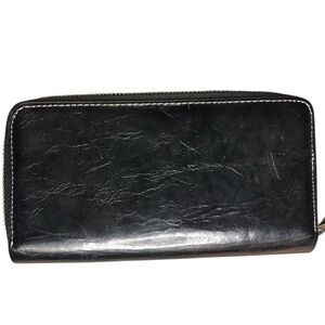 Jessica‎ Moore Unisex Black Leather Zip-Around Wallet